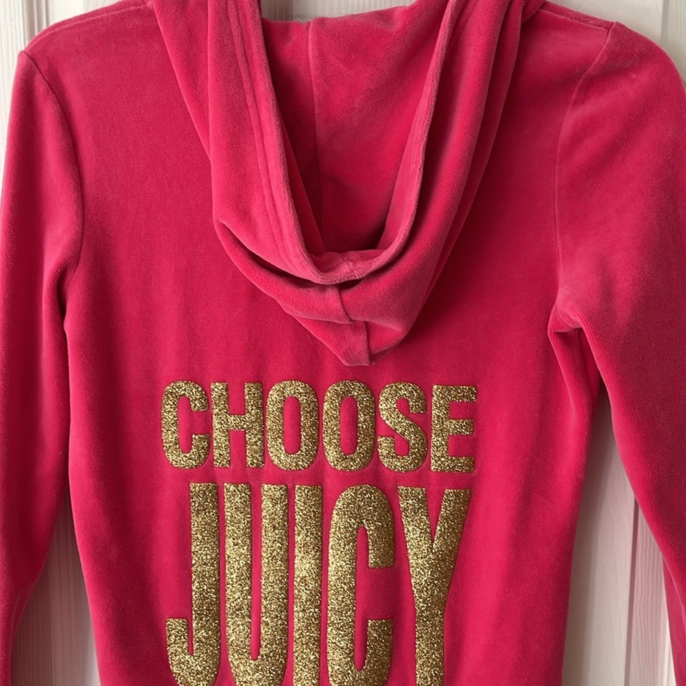 Juicy Couture Y2K VTG hot pink velour track  hoodie ChooseJuicy gold glitter Med - Picture 7 of 16
